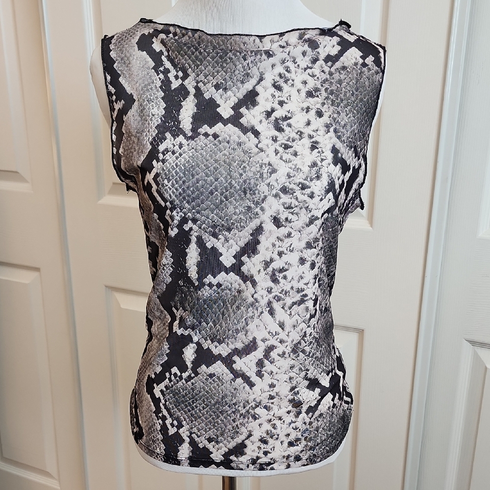 Snakeskin Print Sheer Sleeveless Top